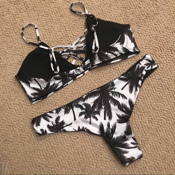 Two Piece Palm Tree Print Bikini - Picture 2 of 6